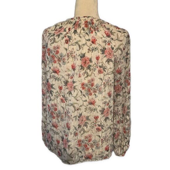 rebecca taylor White Pink Floral Silk Long Sleeve Top Blouse 4 Small - Picture 2 of 5